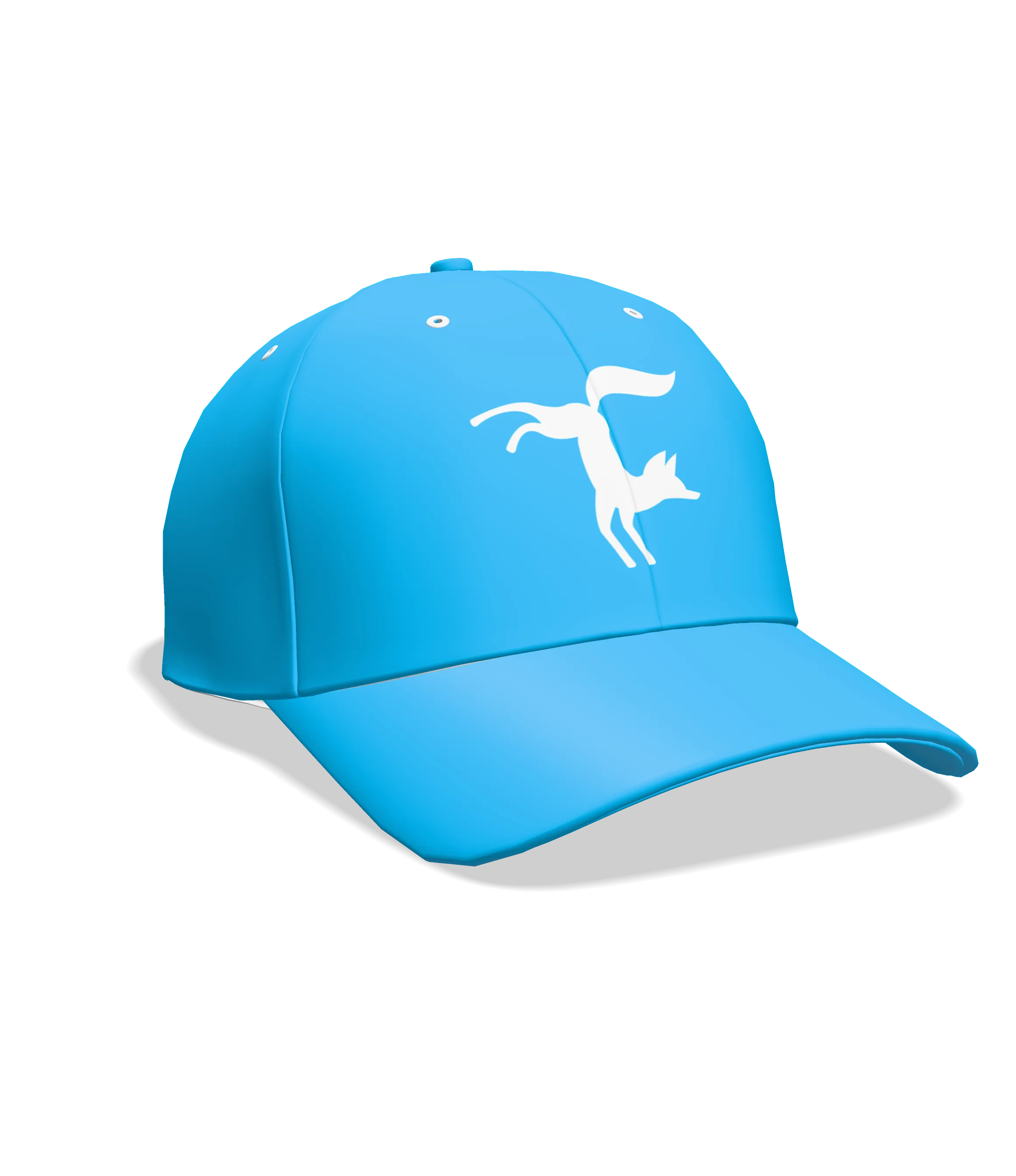 Baseball cap with a white silhouette of a fox leaping on the front panel.
