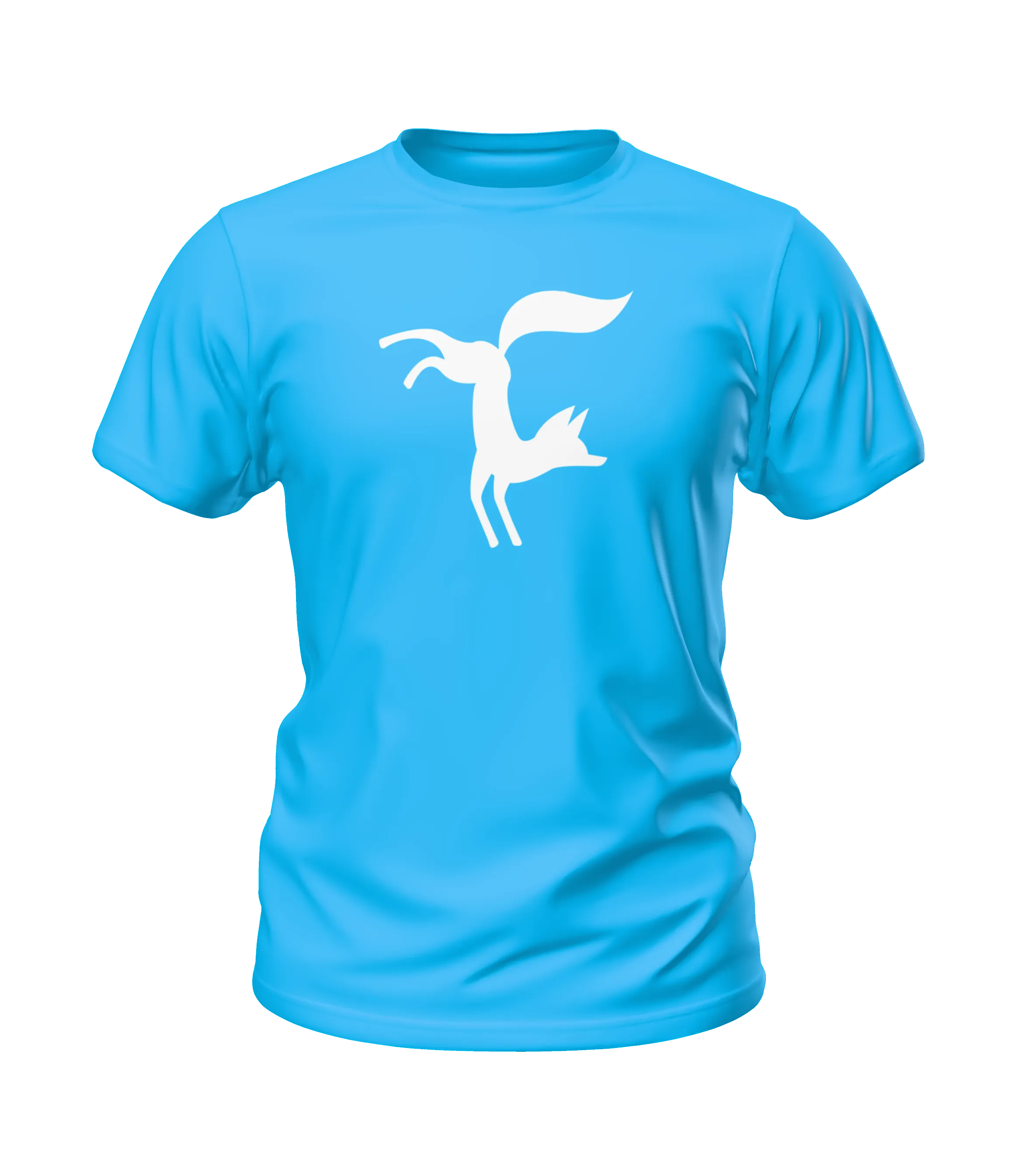 Blue t-shirt with a white silhouette of a fox in central chest area.